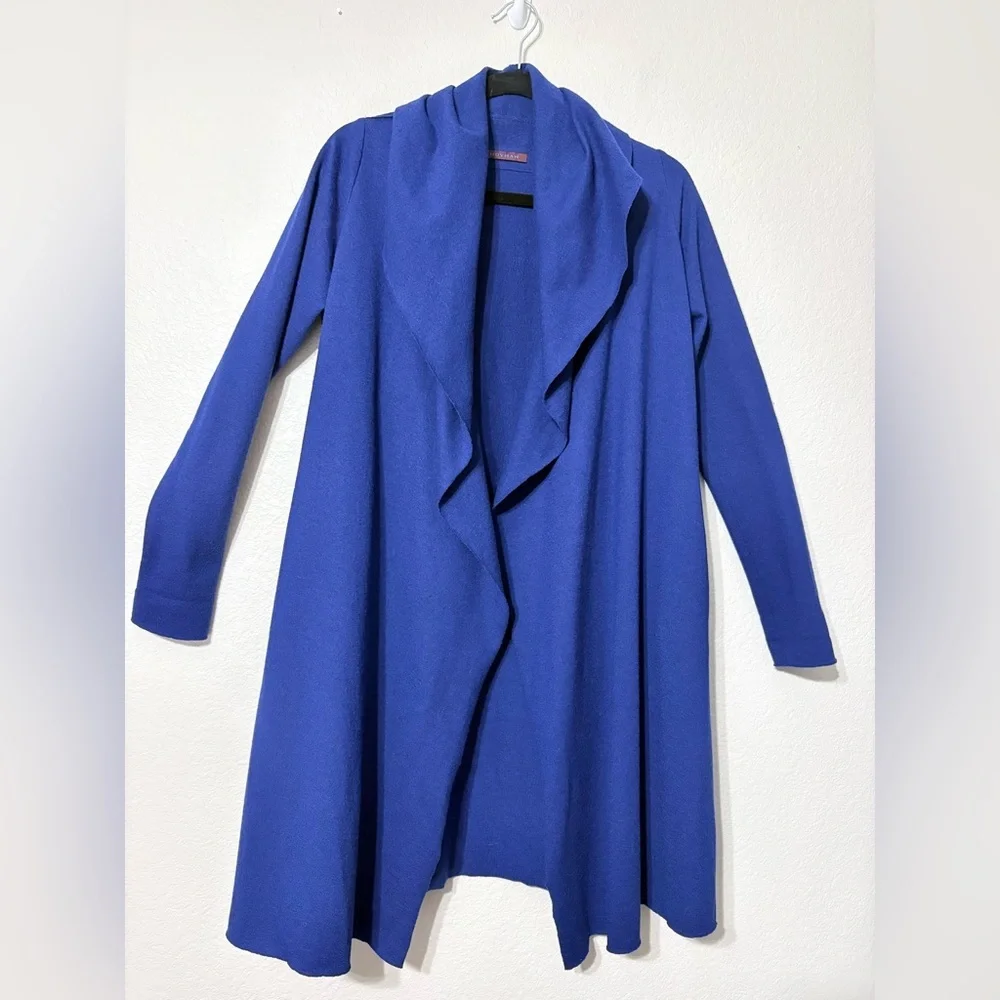 Hovman Chic Extra Fine Merino Wool Royal Blue Open Front Long Line Cardi Germany